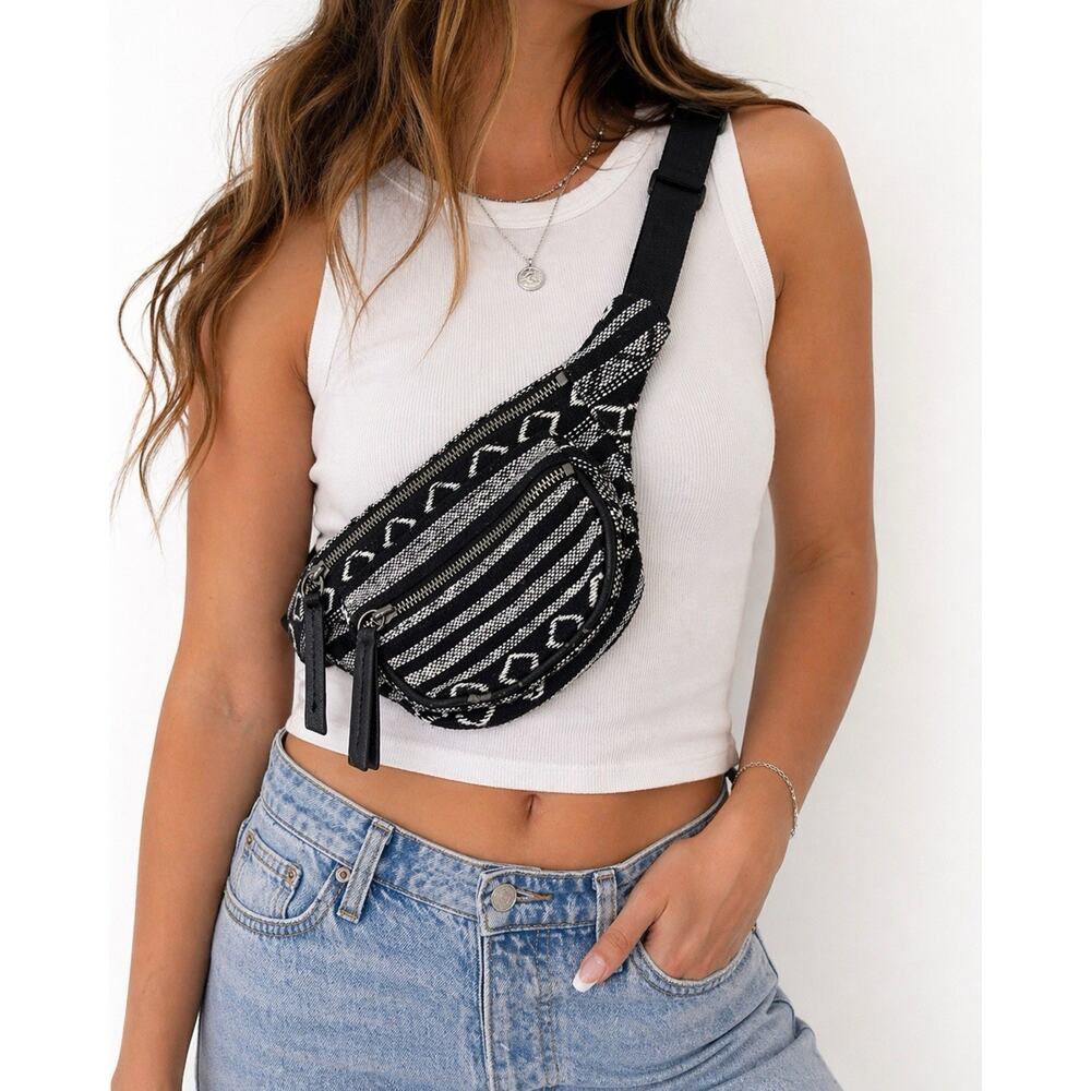 Forever 21 Black White Tribal Fanny Pack Belt Bag Festival Boho